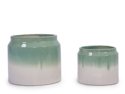 Gradient Flowerpot (Set of 2), Planter For Patio, Garden, Windowsill - White / Green