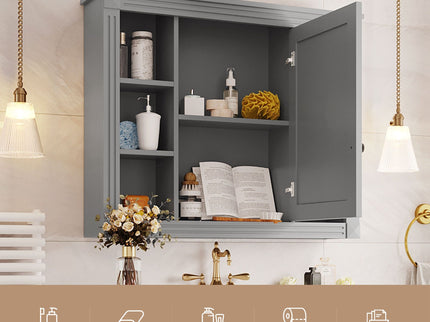 Wall Mounted Bathroom Storage Cabinet With Mirror, Cabinet With 6 Open Shelves And Adjustable Interior