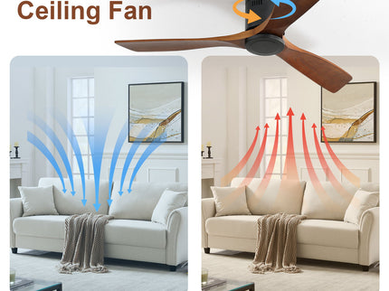 Ceiling Fan With 3 Solid Blades, Remote Controlled Reversible DC Motor - Black