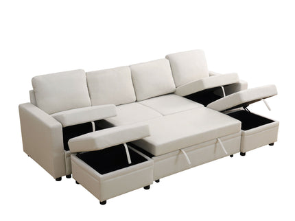Extra Wide U - Shape Convertible Sleeper Sofa Bed With Dual Storage Ottoman
