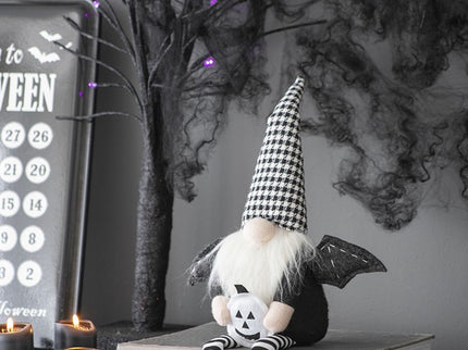 Sitting Gnome With Wings & Plaid Hat, For Halloween Decor