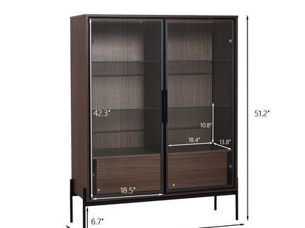 Modern Minimalist Style LED Curio Cabinet With Tempered Glass Door, Metal Legs