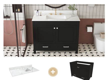 Bathroom Vanity Set, Fluted Cabinet, Soft Close Doors & Drawers, 3 Faucet Holes, Sink Included - Black