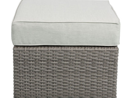 Salena - All Weather Wicker Patio Sofa & Ottoman With 2 Toss Pillows - Beige / Gray