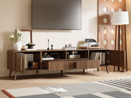 TV Stand For TVs Up To 85" With Soft-Close Doors, Open Shelf, Cable Management - Walnut