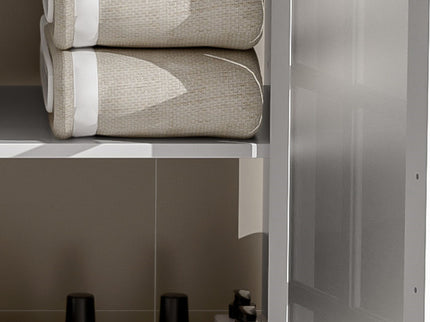 Modern Bathroom Vanity With Ceramic Sink, Tempered Blurred Glass Doors