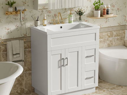 Bathroom Vanity With 2 Doors, 2 Drawers, Adjustable Shelf, Hidden Slides & Soft Close Hinges