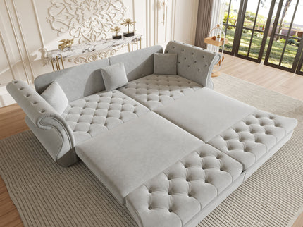 Oversized Chesterfield Pull Out Sofa Bed, Roll Arm Couch With Flower Tufting For Living Room