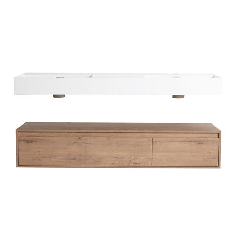 Contemporary Wall Mounted Bathroom Vanity With Dual Resin Sink And Soft Close Drawer