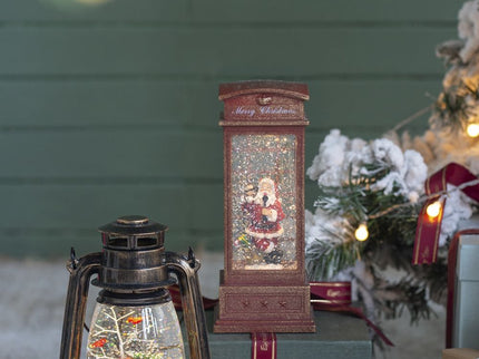 Christmas Lighted Water Spinning Phone Booth With Santa On Phone, 3*AA Batteries Required - White / Red