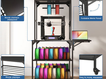 Heavy Duty 3D Printer Stand With Filament Storage Rack - Black
