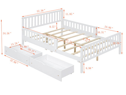 Platform Bed With Guardrails On Both Sides And 2 Storage Drawers