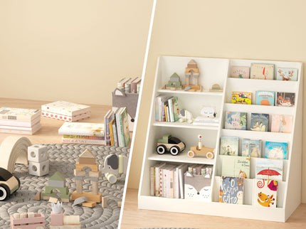 Bookshelf And Toy Storage Organizer, 4 Tier Bookcase With Display Stand For Playroom