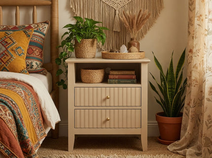 Fluted Nightstand With 2 Drawers
