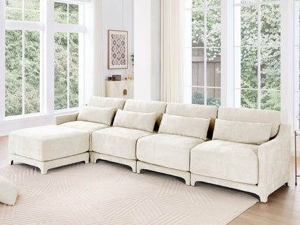 Stylish Sofa With Ottoman And Lumbar Pillows, Ergonomic Design