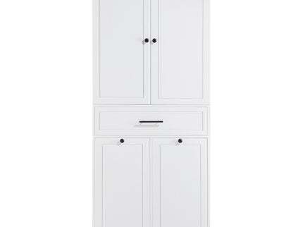 Freestanding Bathroom Storage Cabinet With Doors, Drawers, And Tilt Out Laundry Hamper - White