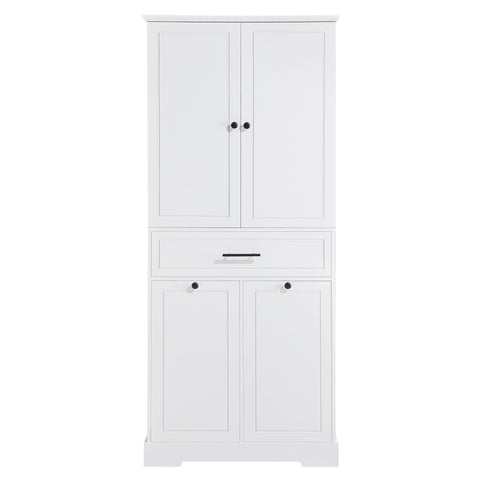 Freestanding Bathroom Storage Cabinet With Doors, Drawers, And Tilt Out Laundry Hamper - White