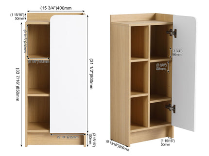 Freestanding Bathroom Side Cabinet, Narrow Storage Cabinet With Single Door & 3 Tier Open Shelves - Black / Light Oak / White