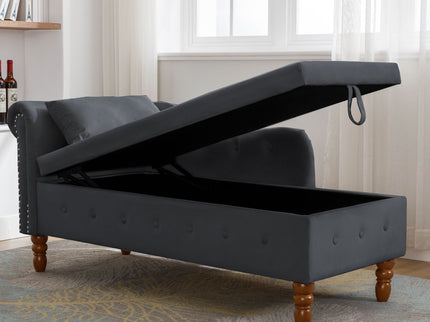 Chaise Lounge Indoor, Lounge Chair For Bedroom With Storage & Pillow, Modern Upholstered Rolled Arm Chase Lounge For Sleeping With Nailhead Trim For Living Room Bedroom Office