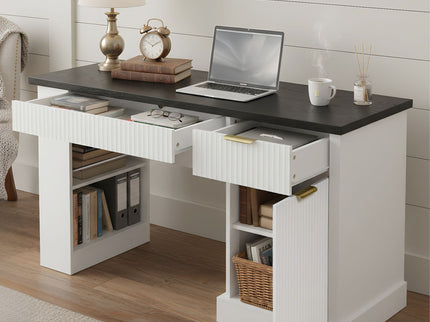 Modern Fluted Office Desk With Storage Cabinet