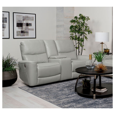 Denson - Upholstered Power Reclining Loveseat With Console And USB Port - Gray