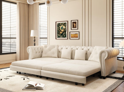 3 In 1 Convertible Sleeper Sofa Bed With Movable Ottoman