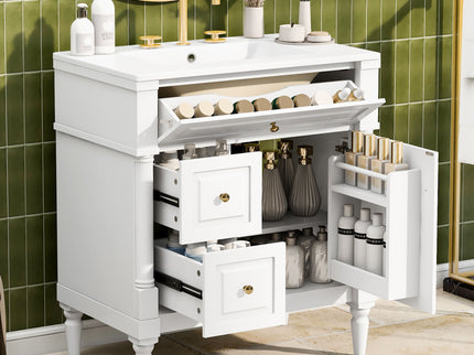 Modern Bathroom Vanity With Sink, Freestanding Cabinet With Flip Drawer & Adjustable Shelf