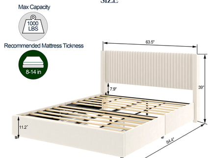 Anna - Upholstered Wingback Platform Bed With 4 Drawers Storage