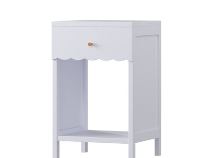 Nightstand With Drawer And Open Shelf, Scalloped Edge Bedside Table