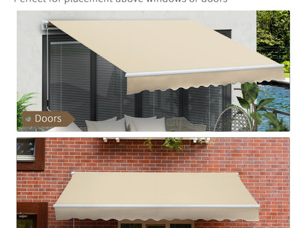 Outsunny - 12' x 8' Retractable Awning Patio Awnings Sun Shade Shelter With Manual Crank Handle, 280G / M² Uv & Water-Resistant Fabric And Aluminum Frame For Deck, Balcony, Yard - Cream White