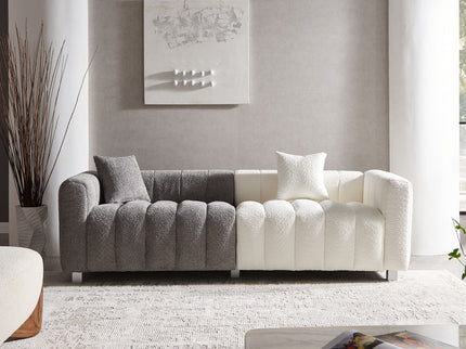 3 Seater Sofa With Metal Base Legs And 2 Pillows In +, 87.4" Premium Couch For Living Room - White / Gray