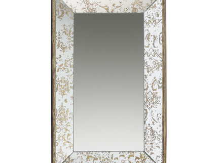 Antique Rectangle Mirror With Floral Accents, Mirrored Display Tray, Hanging Wall Mirror