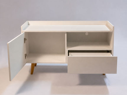 TV Stand For TVs Up To 45" With Open Storage Shelf, Cable Management, 1 Door And 1 Drawer