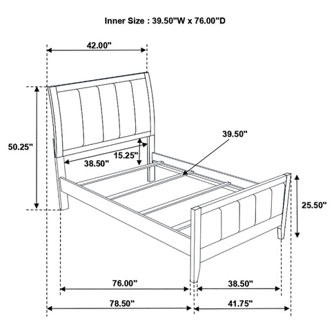 Twin Panel Bed With Headboard And Tapered Legs - Brown