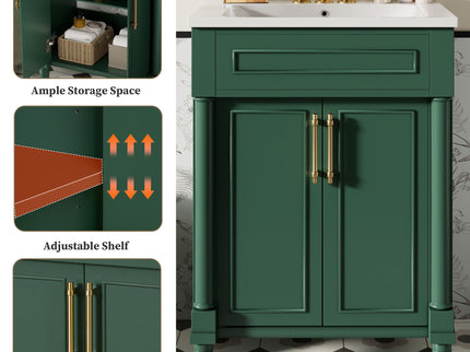 Bathroom Vanity With Integrated Sink, 2 Door Cabinet, Single Sink For Small To Medium Bathrooms