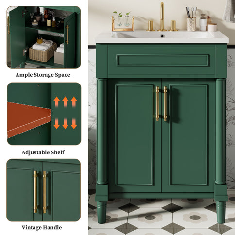 Bathroom Vanity With Integrated Sink, 2 Door Cabinet, Single Sink For Small To Medium Bathrooms