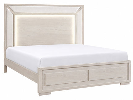 Ciara - King Bed With LED Panel Headboard, Low Profile Design - Beige