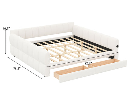 Upholstered Platform Bed With USB Charging And 2 Storage Drawers