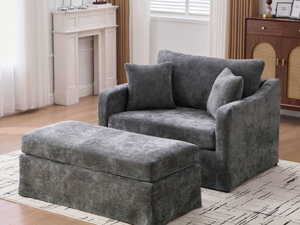 Accent Chair With Ottoman, Includes 2 Bolster Pillows