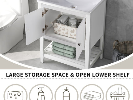 Bathroom Vanity Base Only, Soild Wood Frame, Bathroom Storage Cabinet With Doors And Open Shelf
