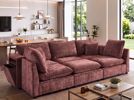 Modern Sectional Sofa U-Shaped With Movable Ottoman Storage Armrests And USB Ports