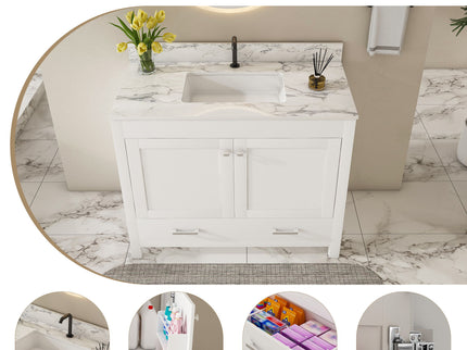 43" Bathroom Vanity, Multi Functional Cabinet - White