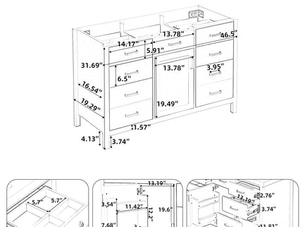 46.5" Modern Bathroom Vanity Cabinet Only, Soft Close Door & 6 Drawers - White