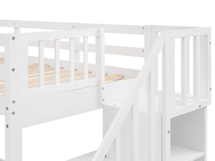 Stairway Bunk Bed With Storage And Guard Rail For Bedroom