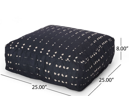 Dalm - Fabric Square Pouf Ottoman With Polystyrene Beads Filling - Dark Blue / White