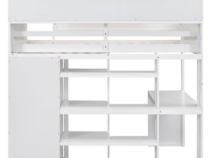 Loft Bed With Built In Desk, Storage Shelves, And Wardrobe