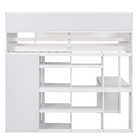 Loft Bed With Built In Desk, Storage Shelves, And Wardrobe