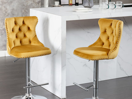 Swivel Barstools Adjusatble Seat Height From 25-33", Modern Upholstered Base Bar Stools With Backs Comfortable Tufted For Home Pub And Kitchen Island (Set of 2)