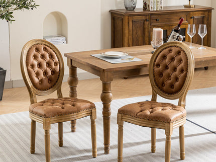 French Style Solid Wood Frame Antique Painting, Hand-Pulled Buckle Decoration Artificial Dining Chair With Nailhead Trim, Wood Legs