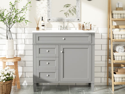 Bathroom Vanity With Top Sink, 2 Drawers And Tip Out Drawer, Rectangular Design